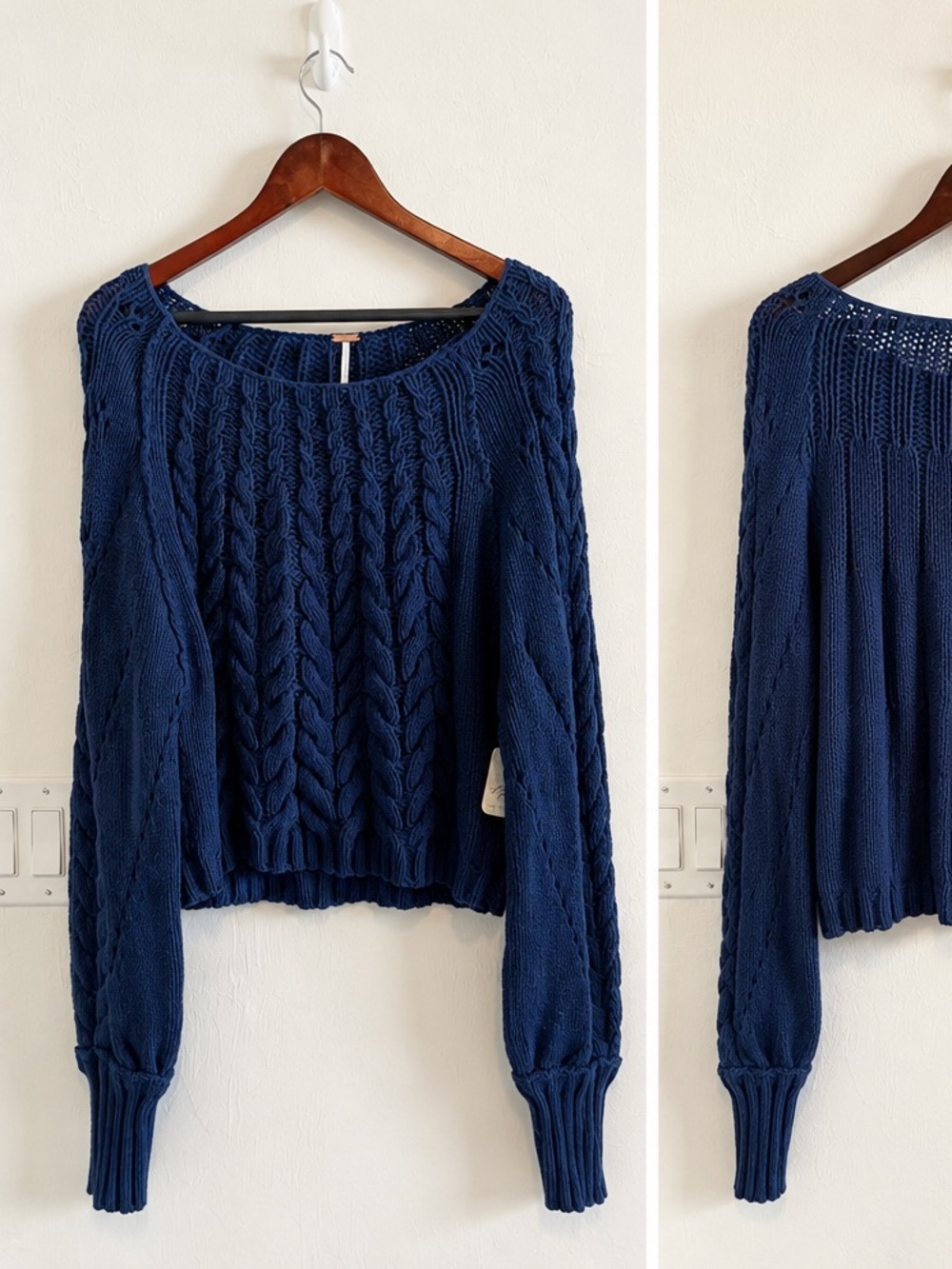 Free People Cable Stitch Pullover Sweater in Blue Sz M - Picture 2 of 4
